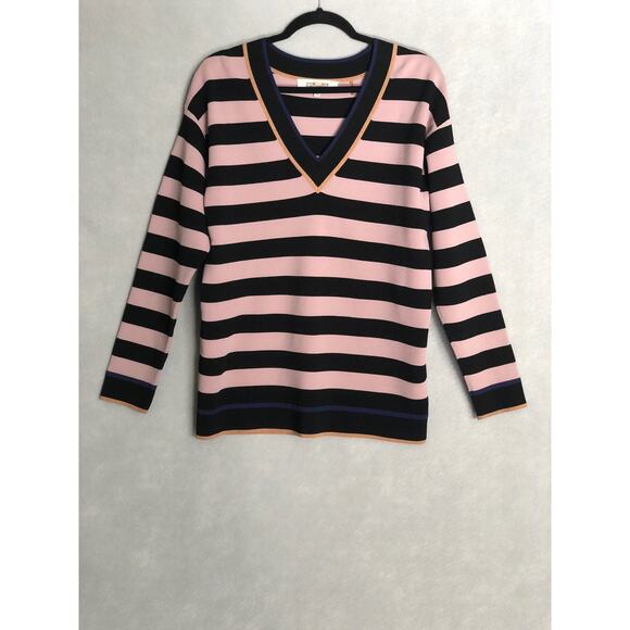 Diane Von Furstenburg Women's Size Small V-Neck Stripe Sweater - Picture 1 of 6